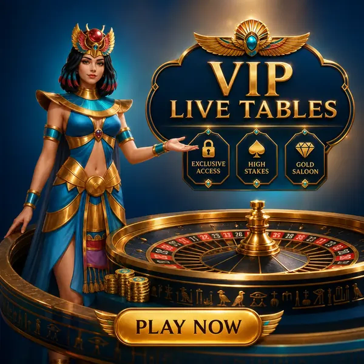 Elegante guardiano alato che presenta tavoli live VIP nell'esclusivo casino dorato di Amun Ra