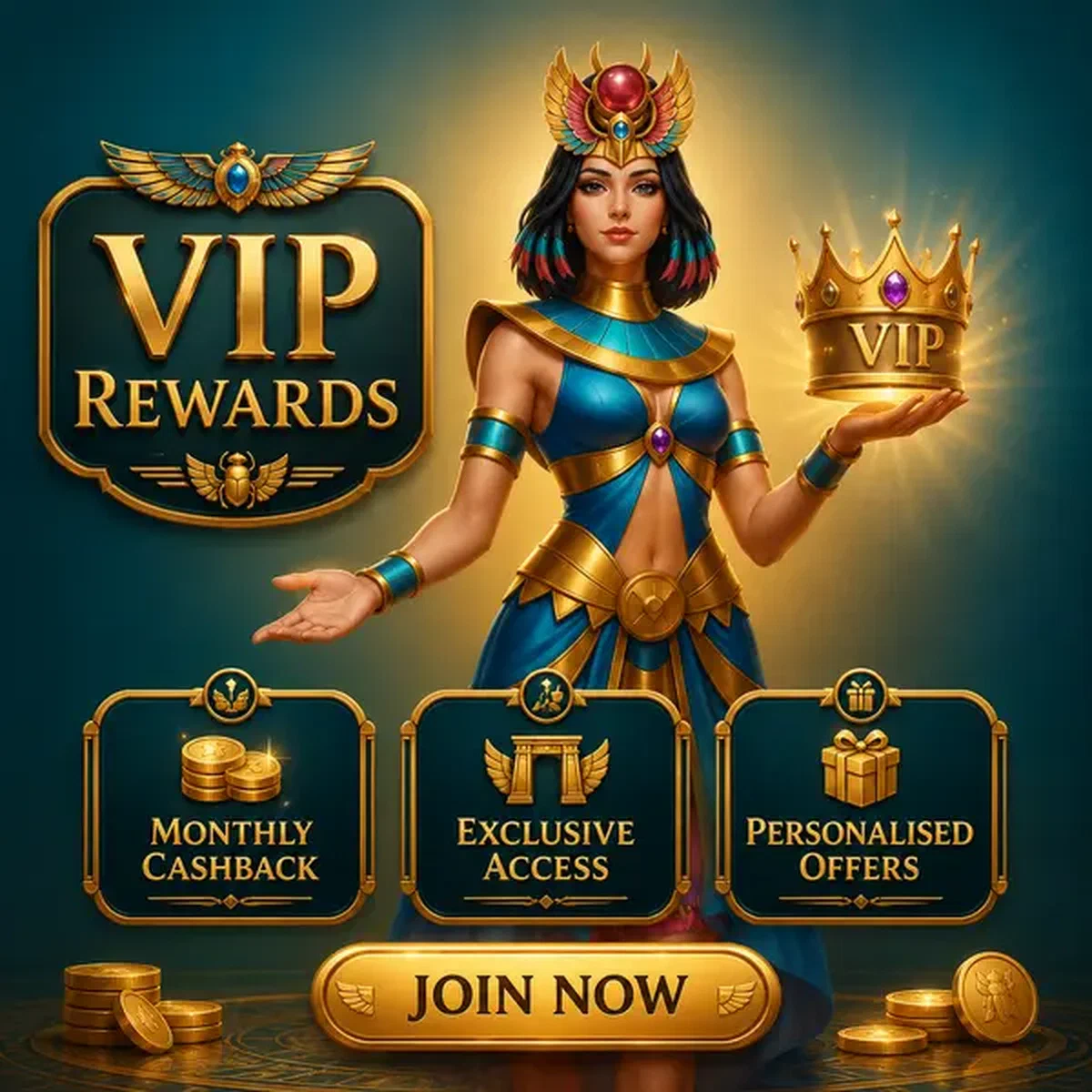 Guardiano alato che presenta la corona delle ricompense VIP mentre il giocatore completa il login al Casinò Amun Ra
